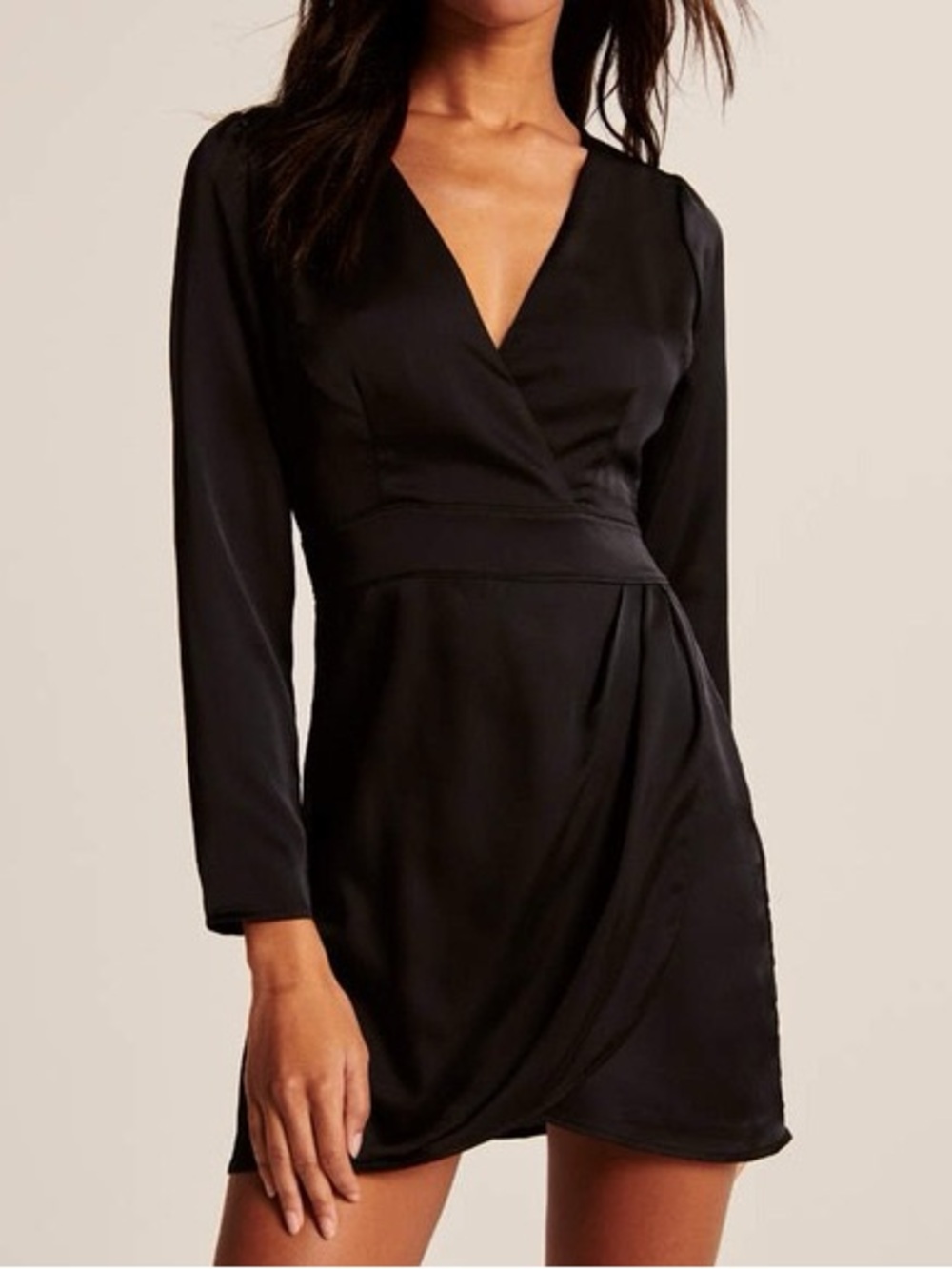 New Without Tags Abercrombie & Fitch Black Satin Long Sleeve Mini Dress Size XS